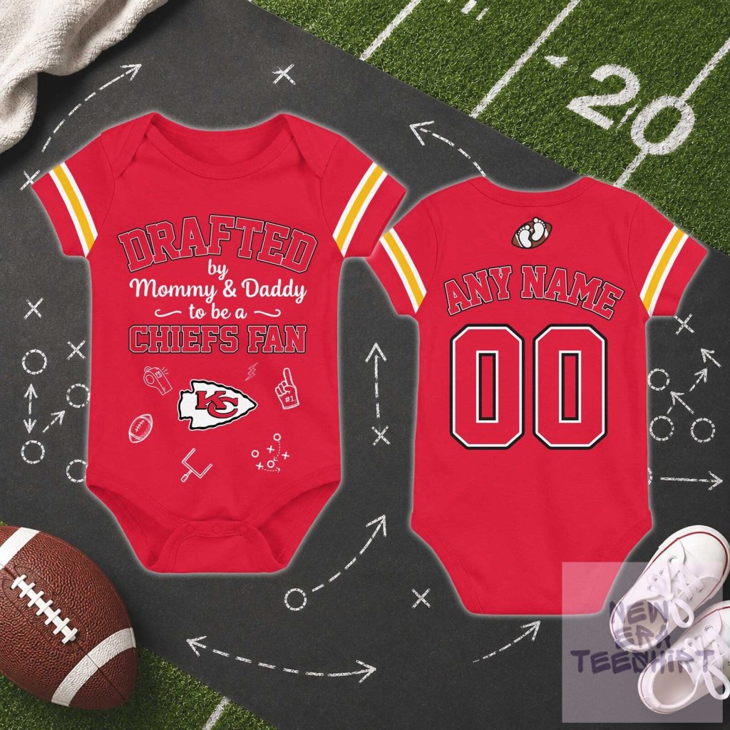 Kansas City Chiefs Drafted By Mommy And Daddy To Be A Fan Baby Romper Kansas City Chiefs Drafted By Mommy And Daddy To Be A Fan Baby Romper