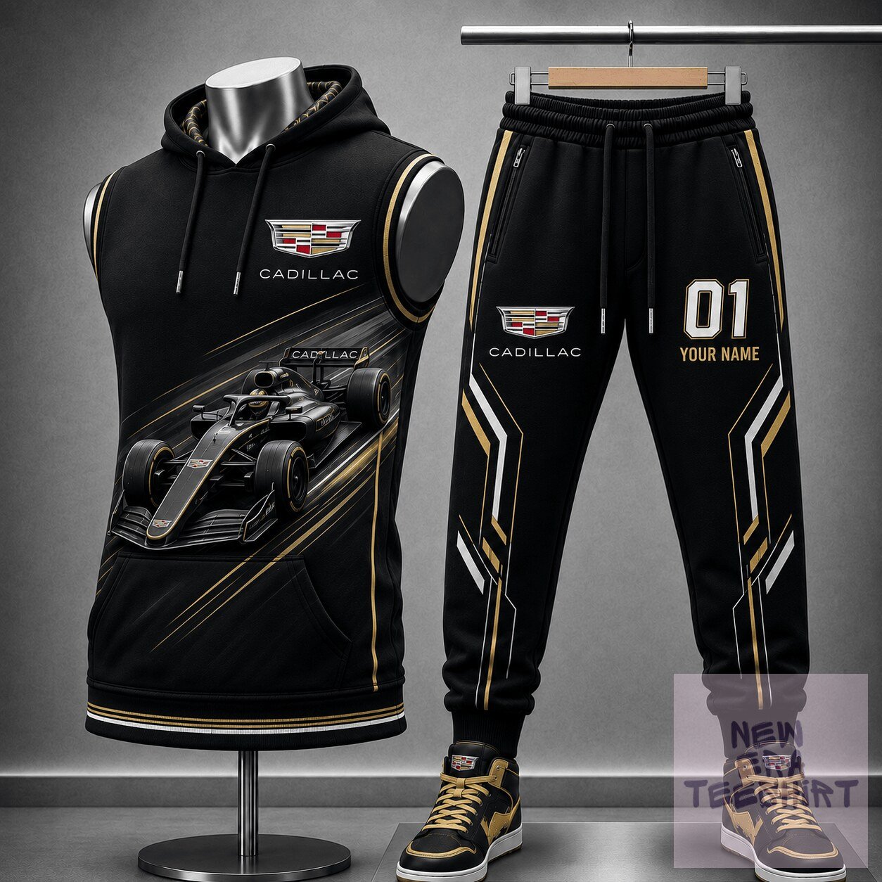 Cadillac Formula One Racing Sleeveless Hoodie and Pants Set with Custom Name