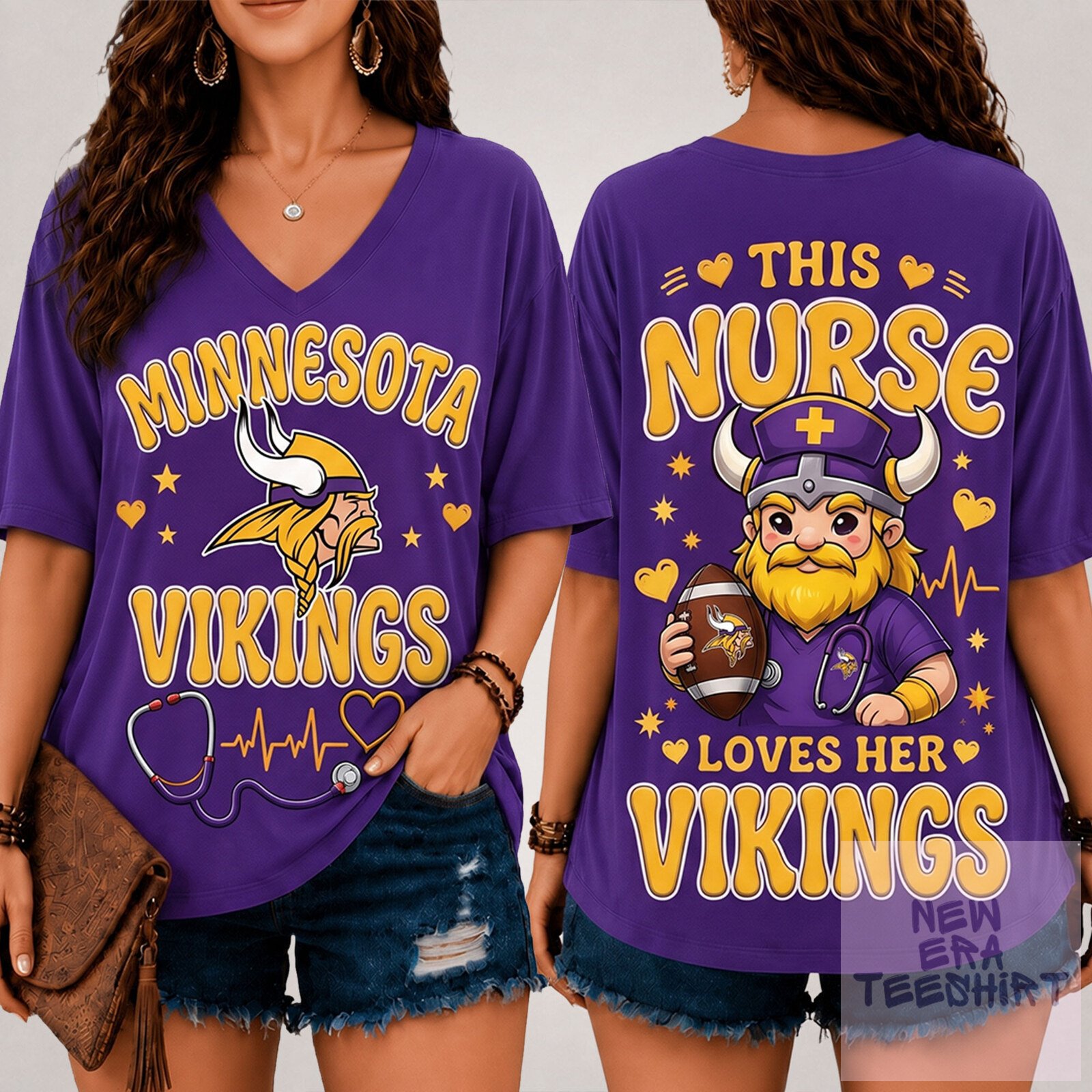 Minnesota Vikings Nurse Football Fan V-Neck T-Shirt