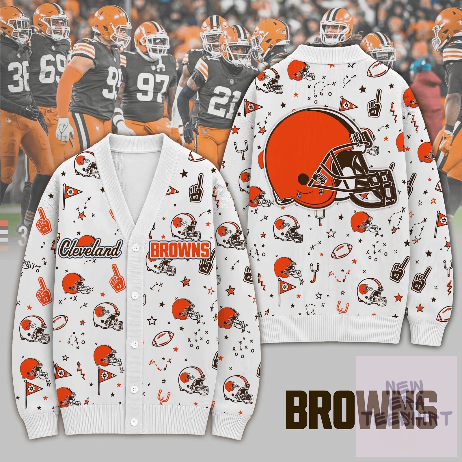 Cleveland Browns NFL Game Day Doodle Confetti Knitted Fleece Cardigan