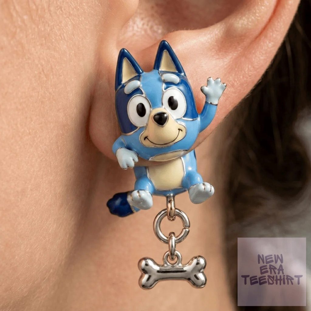 Bluey Character Dangle Earrings with Bone Charm Bluey Character Dangle Earrings with Bone Charm