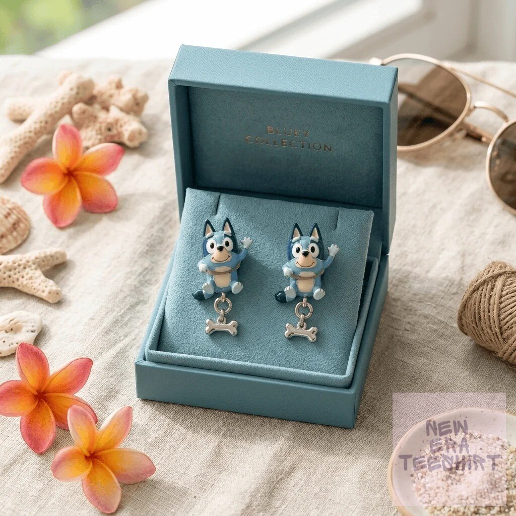 Bluey Character Dangle Earrings with Bone Charm 4 Bluey Character Dangle Earrings with Bone Charm
