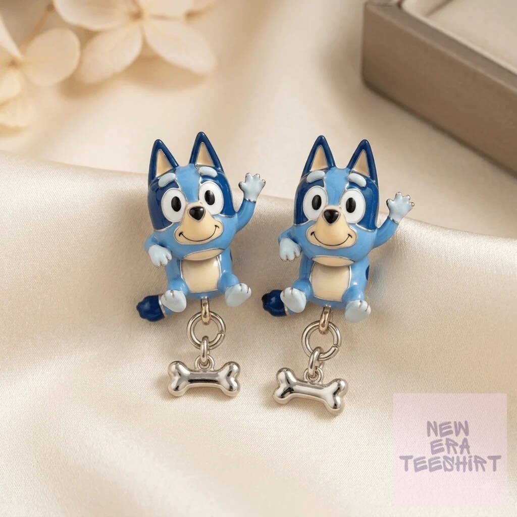 Bluey Character Dangle Earrings with Bone Charm 5 Bluey Character Dangle Earrings with Bone Charm