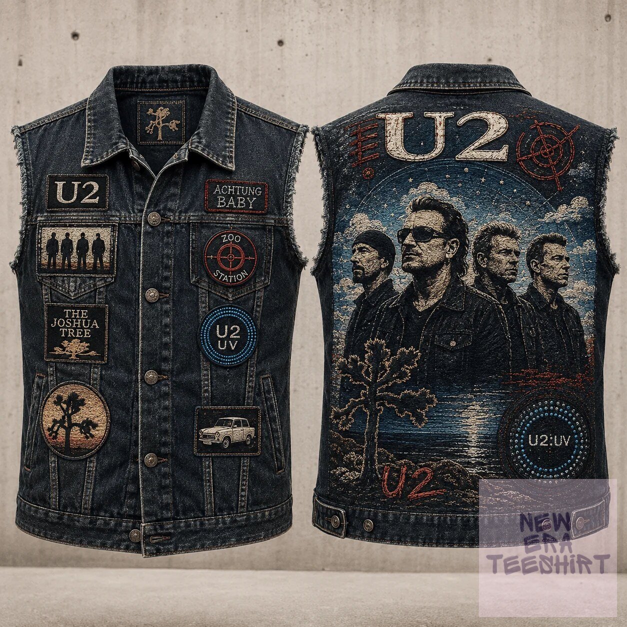 U2 Achtung Baby The Joshua Tree Denim Vest with Band Patches