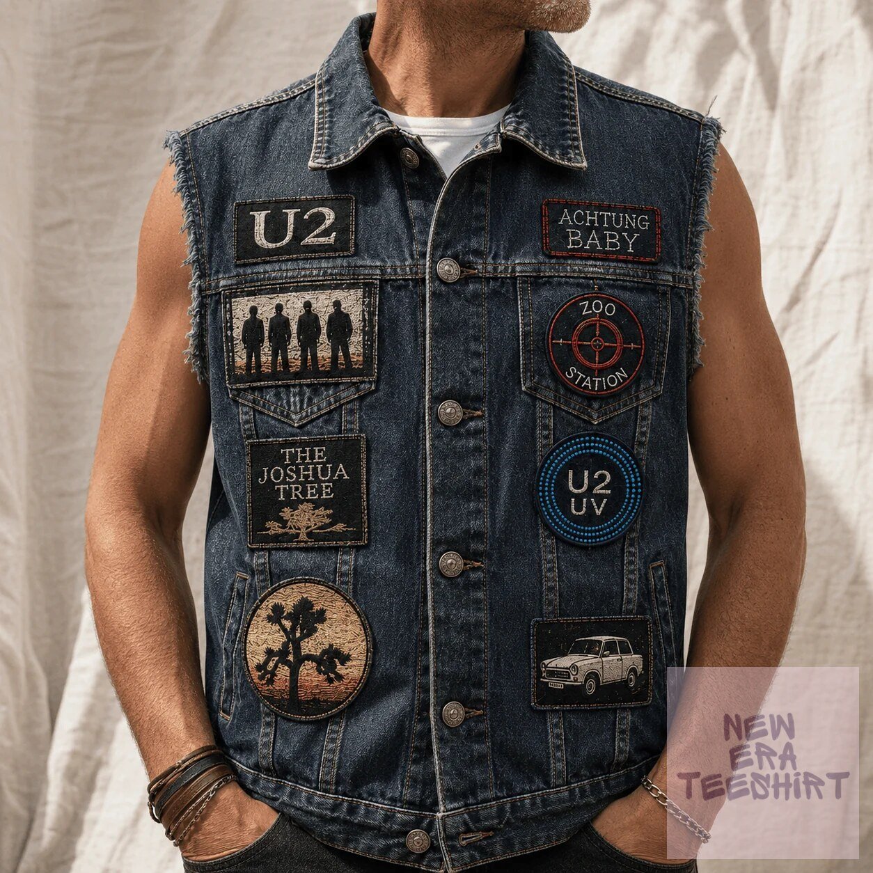 U2 Achtung Baby The Joshua Tree Denim Vest with Band Patches 4 U2 Achtung Baby The Joshua Tree Denim Vest with Band Patches