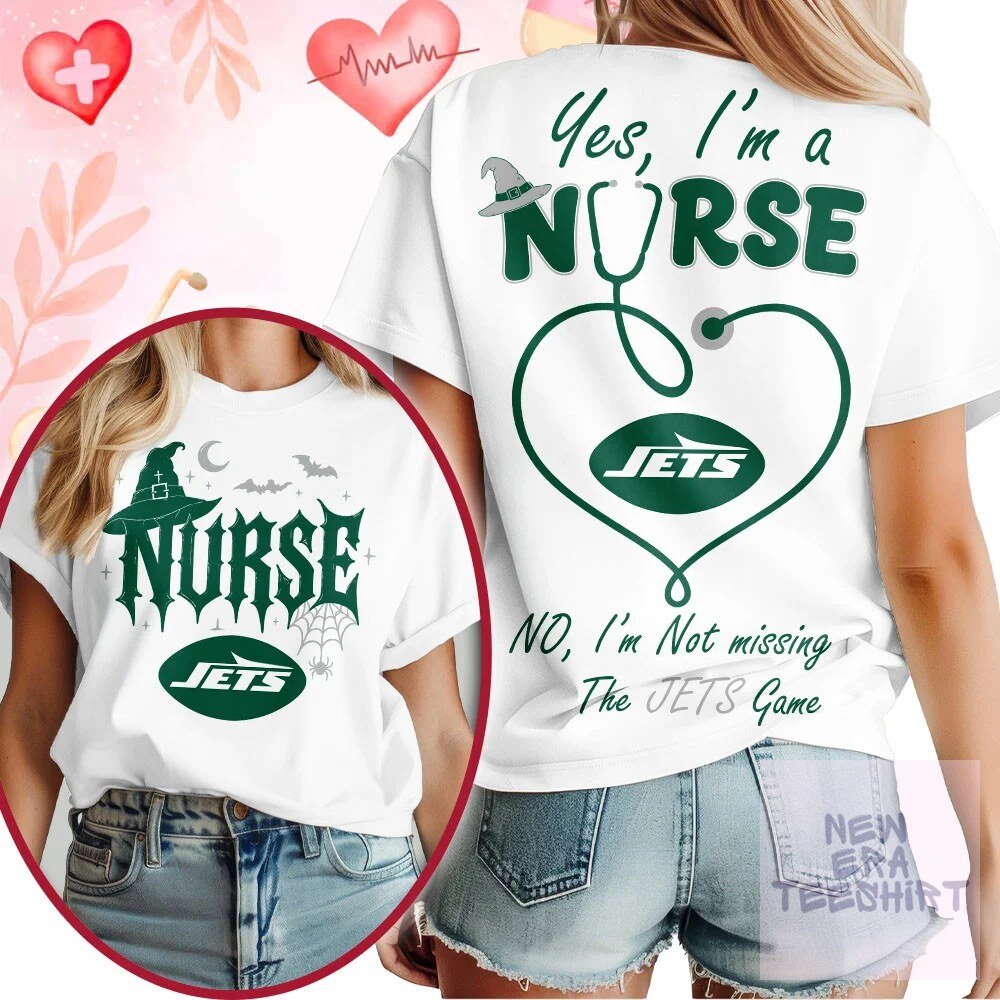 Halloween Nurse T-Shirt with Stethoscope and Witch Hat for New York Jets Game Day