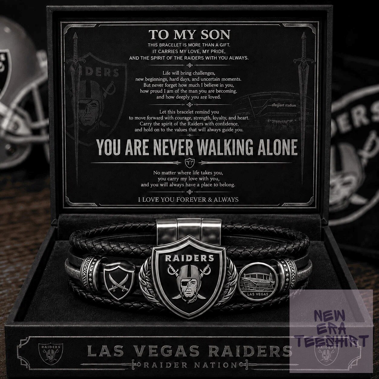 Las Vegas Raiders To My Son Braided Leather Bracelet Gift Set