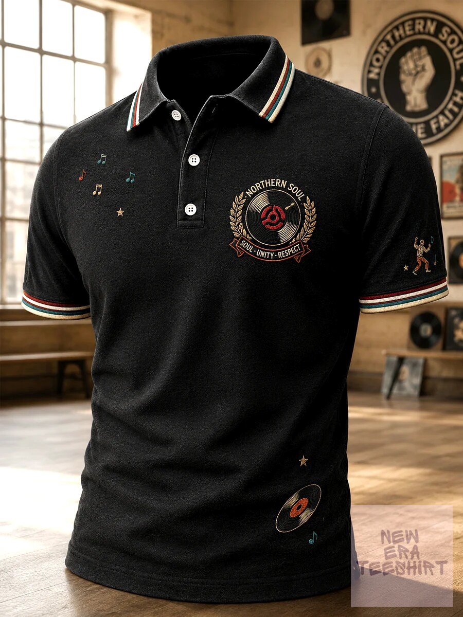 Northern Soul Music Record Player Soul Unity Respect Embroidered Polo Shirt