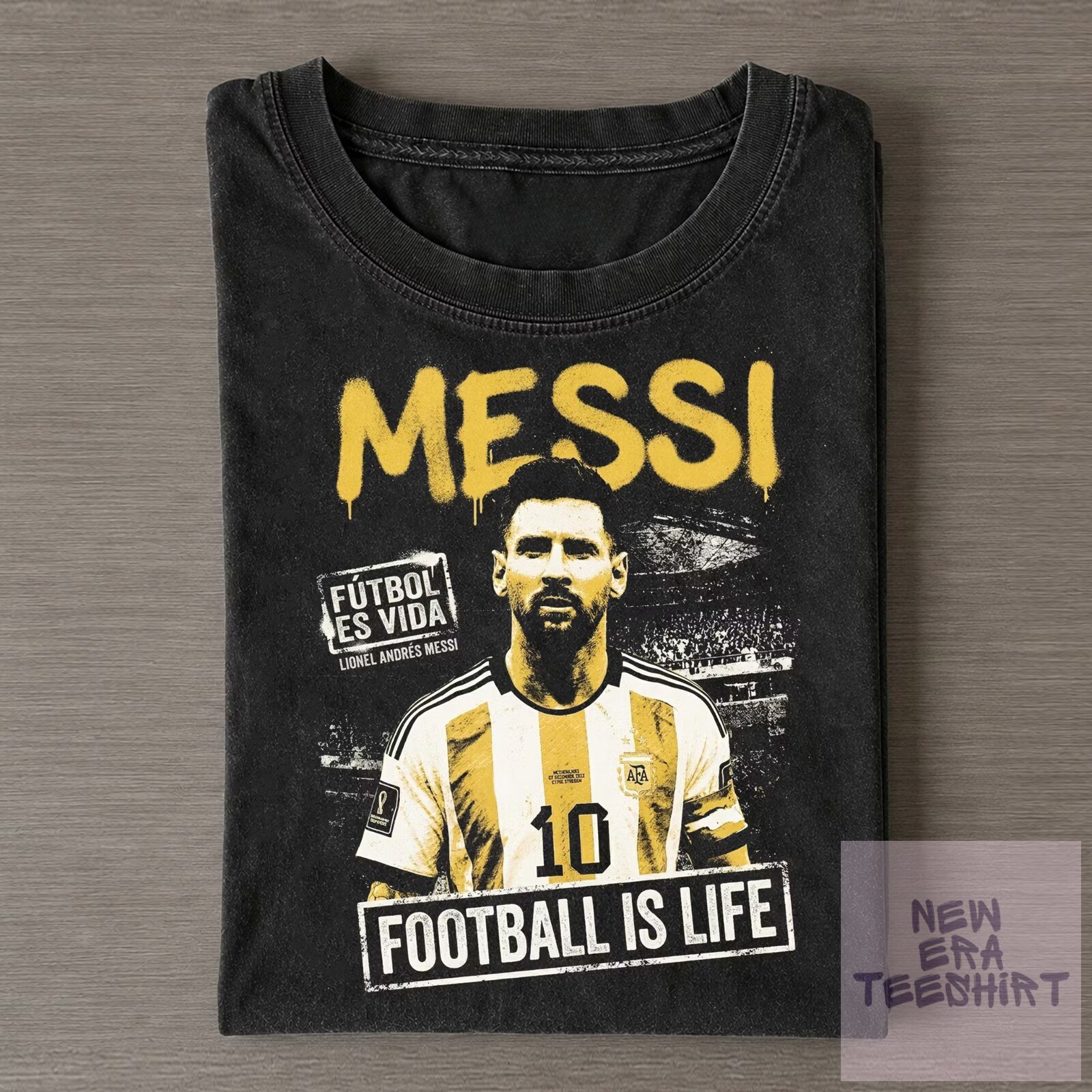 Lionel Messi Football Is Life Vintage Washed Black T-Shirt