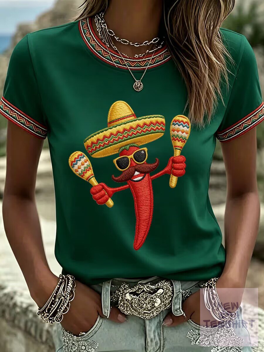 Cinco De Mayo Chili Pepper Sombrero Maracas White Crewneck T-Shirt 3 Cinco De Mayo Chili Pepper Sombrero Maracas White Crewneck T-Shirt