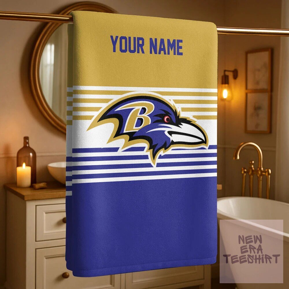 Baltimore Ravens Fan Custom Name NFL Team Bath Towel Gift