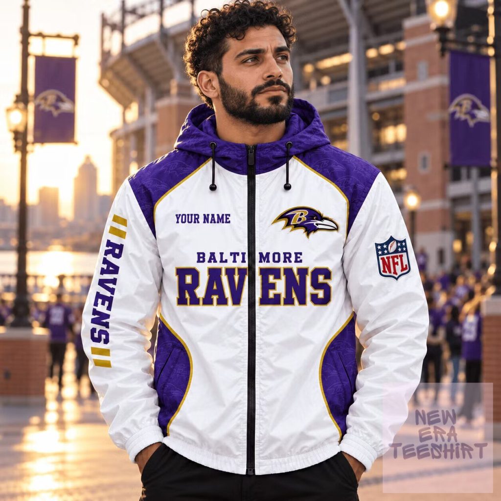 Baltimore Ravens Fan Personalized Windbreaker Jacket NFL Football Team Apparel Baltimore Ravens Fan Personalized Windbreaker Jacket NFL Football Team Apparel