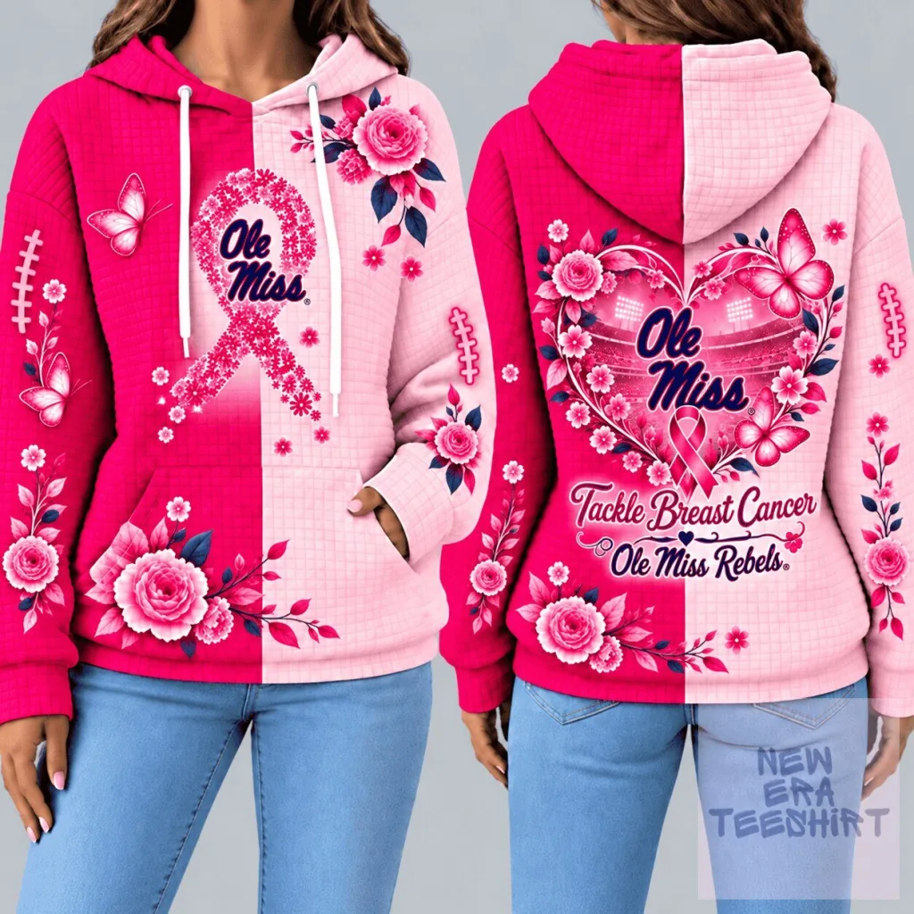 Ole Miss Rebels Tackle Breast Cancer Pink Floral Football Hoodie Ole Miss Rebels Tackle Breast Cancer Pink Floral Football Hoodie
