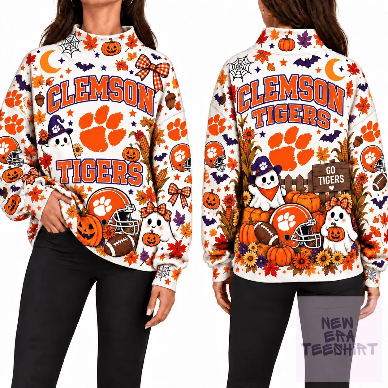 Clemson Tigers Halloween Pumpkin Ghost Autumn Sweatshirt