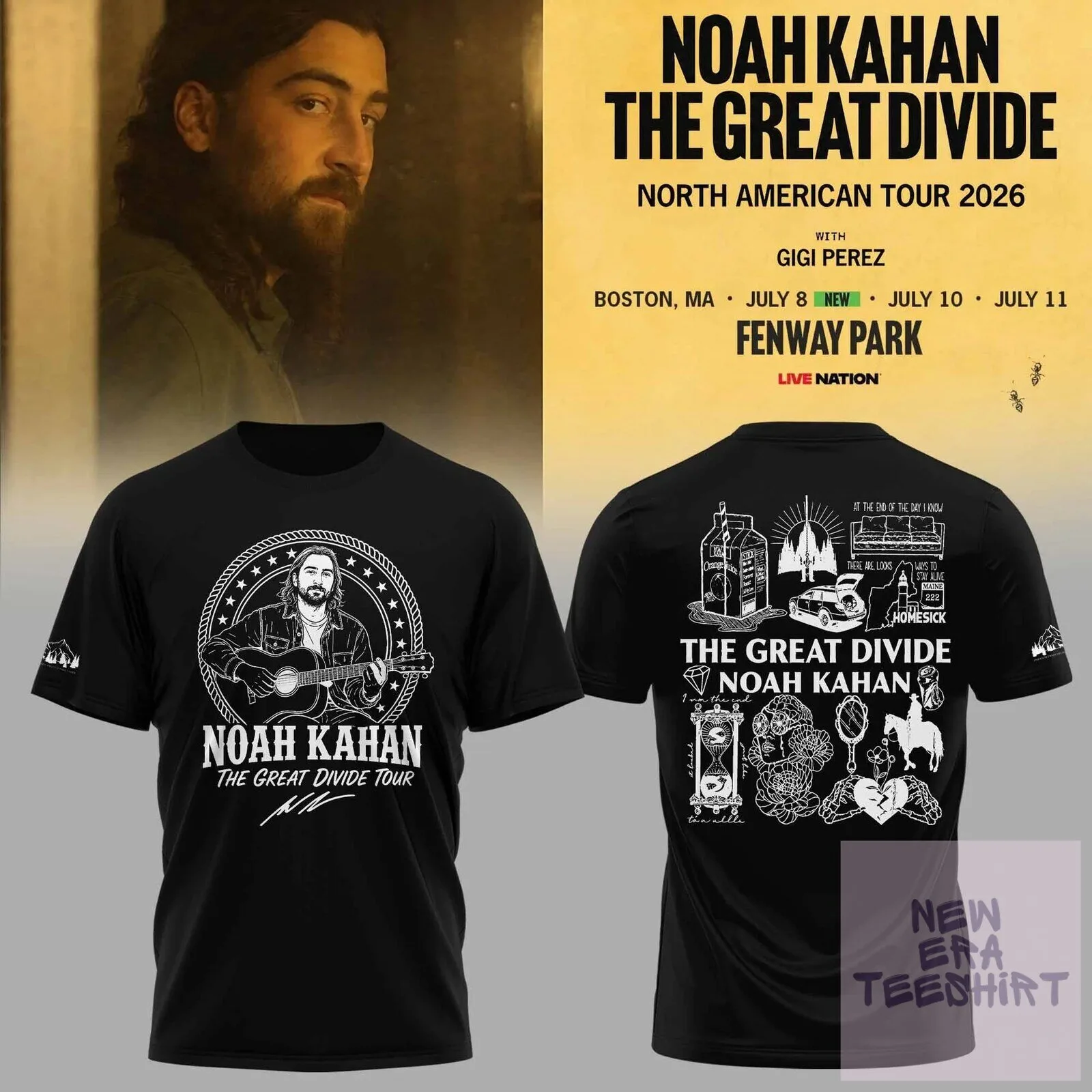 Noah Kahan The Great Divide Tour 2026 Black Concert T-Shirt 1 Noah Kahan The Great Divide Tour 2026 Black Concert T-Shirt