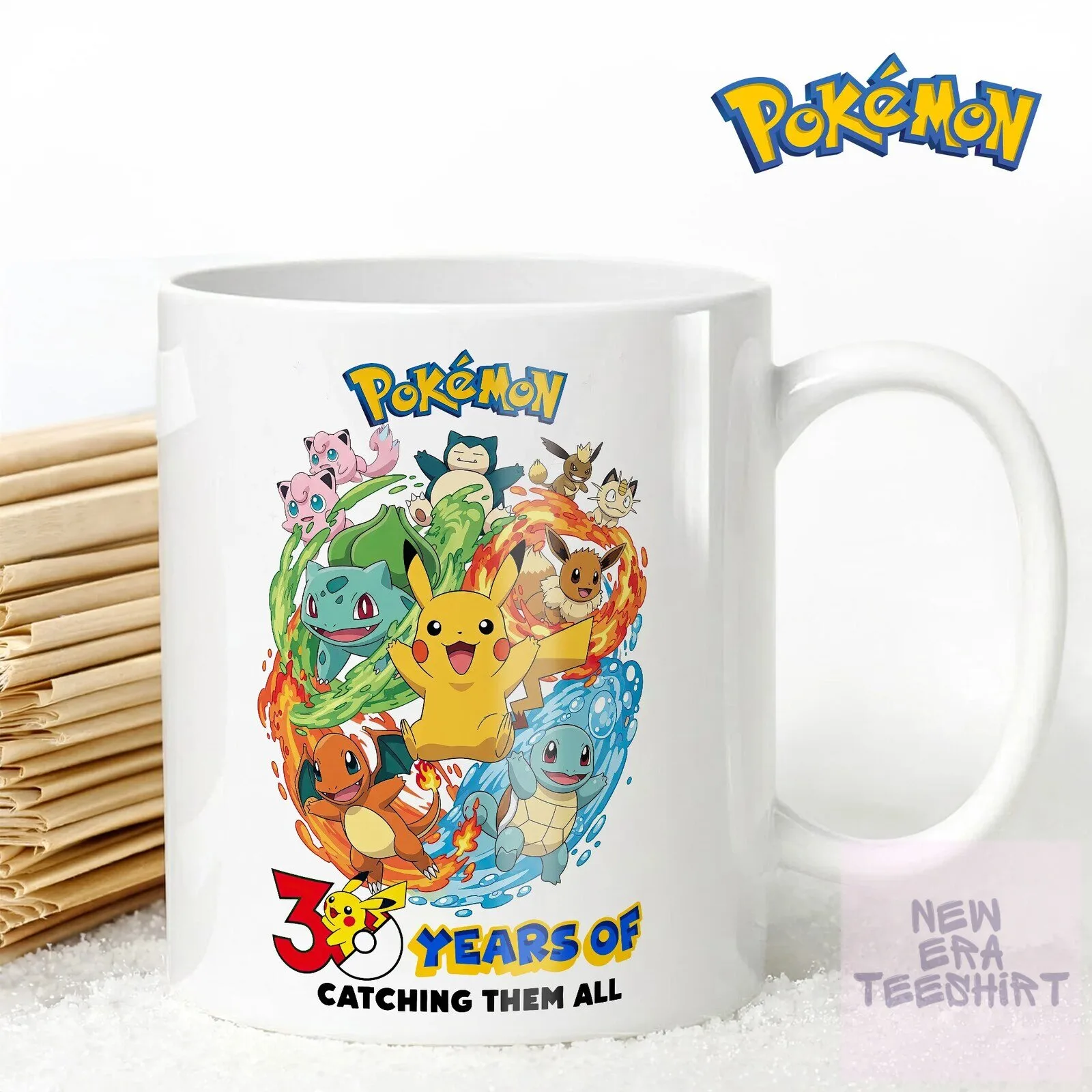 Pokemon 30 Years of Catching Them All Pikachu and Friends White Coffee Mug