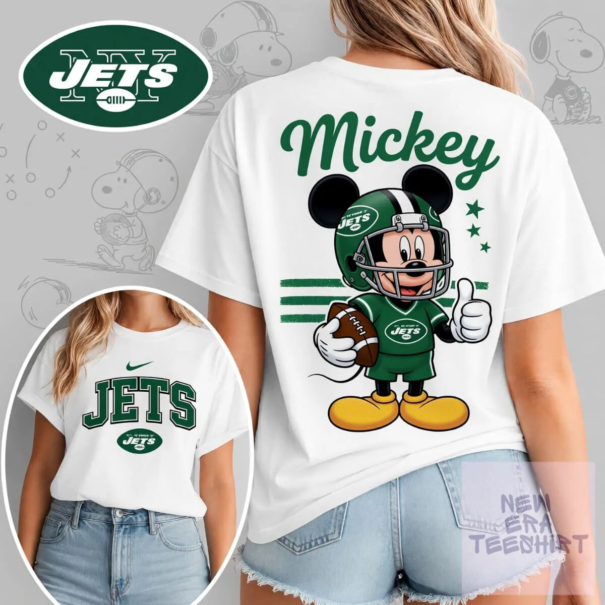New York Jets Fan Mickey Mouse Football Game Day T-Shirt for Women