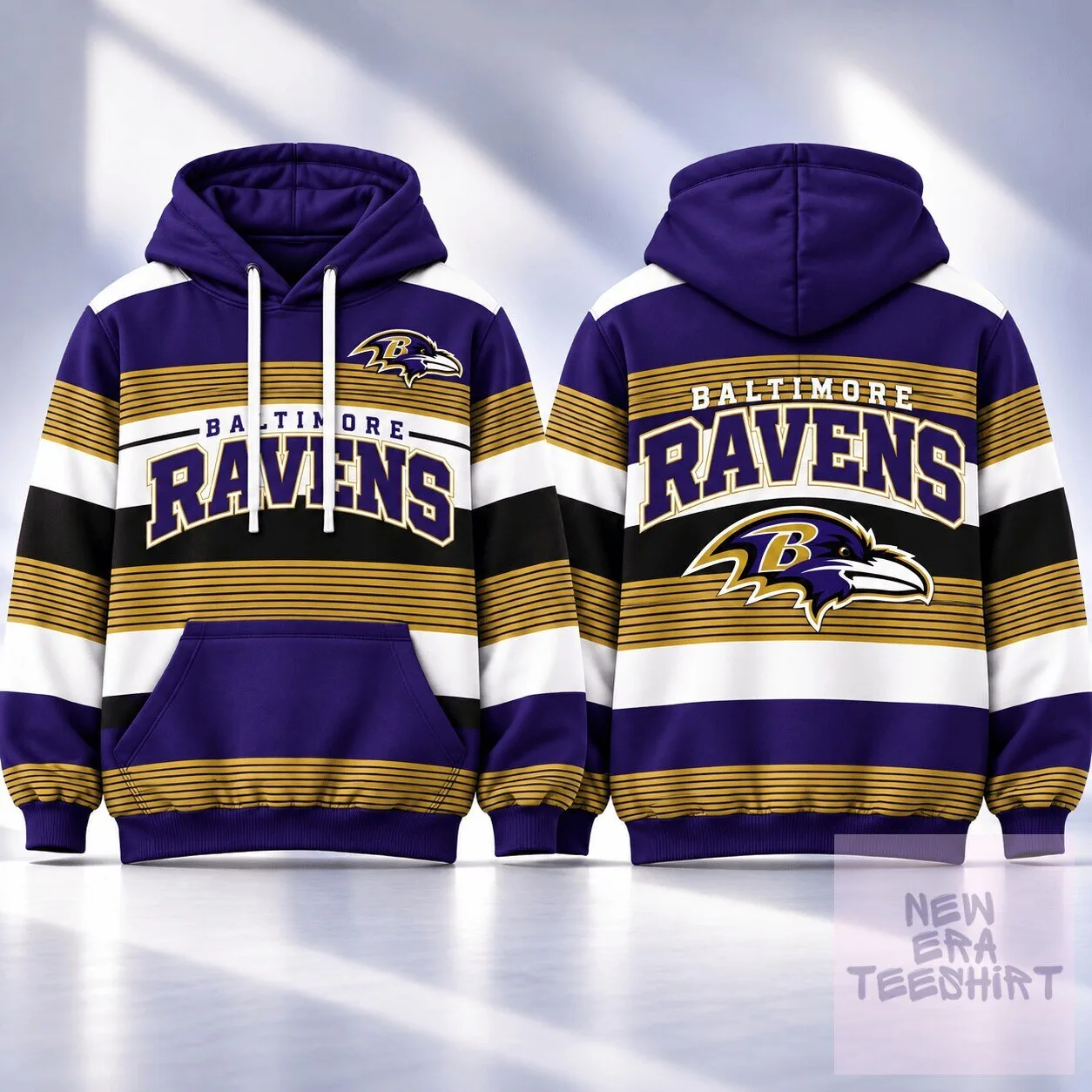 Baltimore Ravens NFL Football Team Purple Gold Stripe Design Hoodie