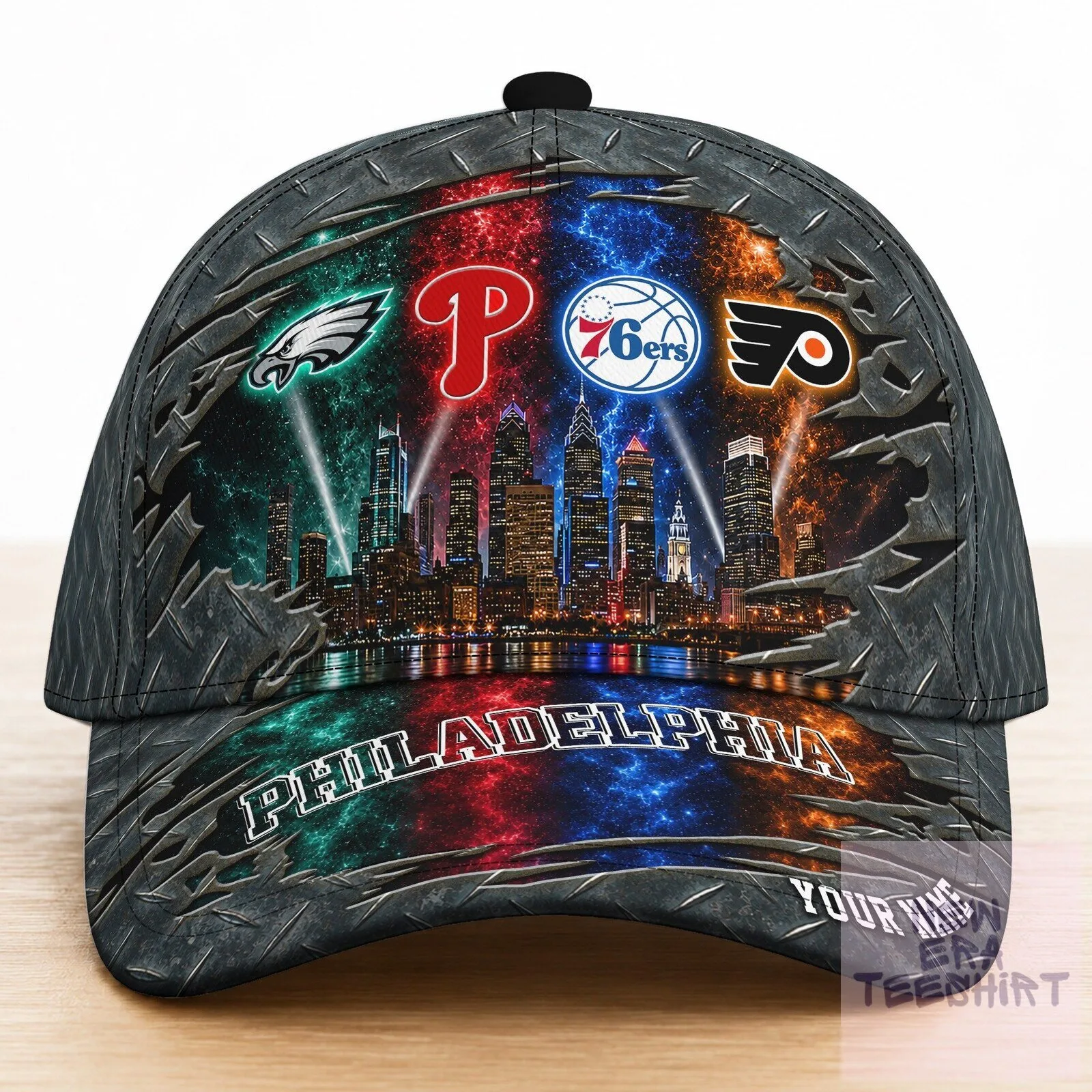 Philadelphia Sports Teams City Skyline Custom Name Baseball Cap Hat