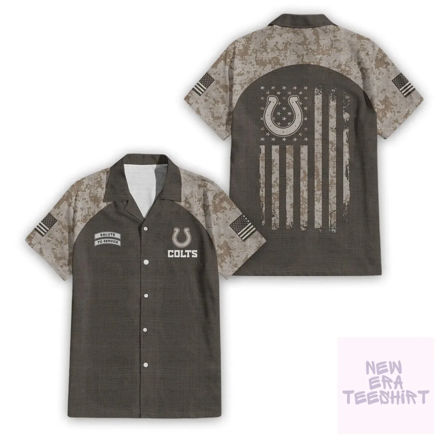 Hawaiian Shirt with Military Camouflage for Indianapolis Colts Salute to Service