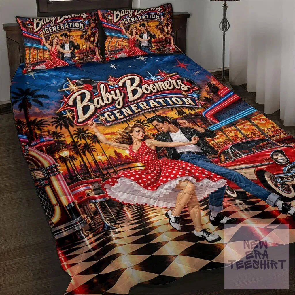 Baby Boomers Generation Vintage 1950s Rock And Roll Nostalgia Quilt Bedding Set