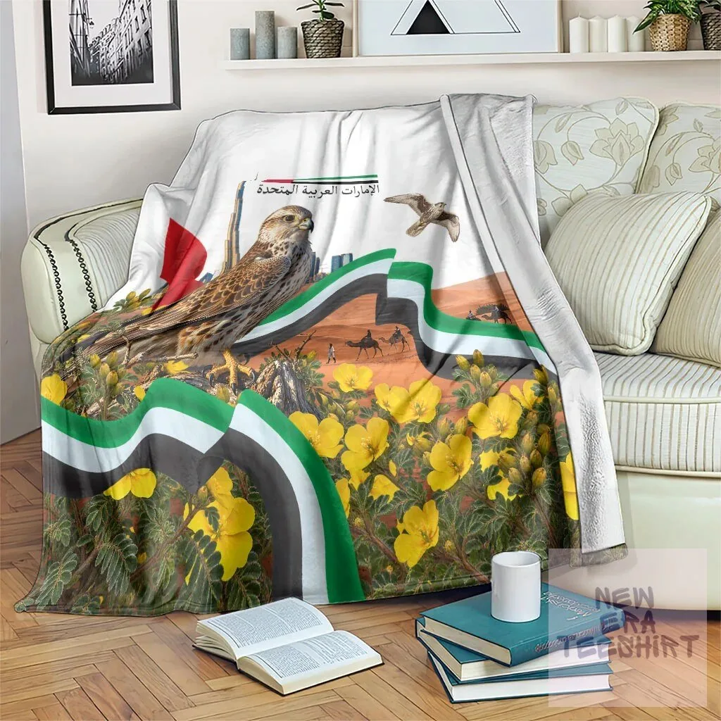 United Arab Emirates National Day Falcon Burj Khalifa Desert Landscape Blanket