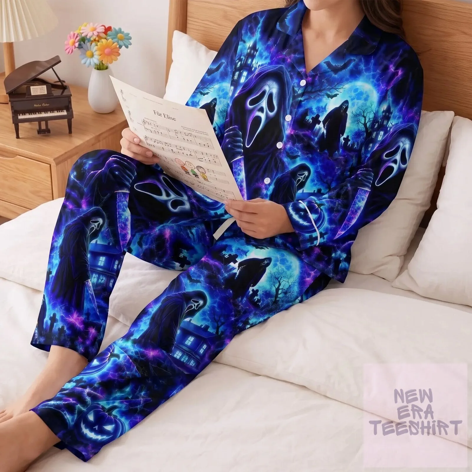 Ghostface Scream Horror Movie Halloween Nightwear Pajama Set 4 Ghostface Scream Horror Movie Halloween Nightwear Pajama Set