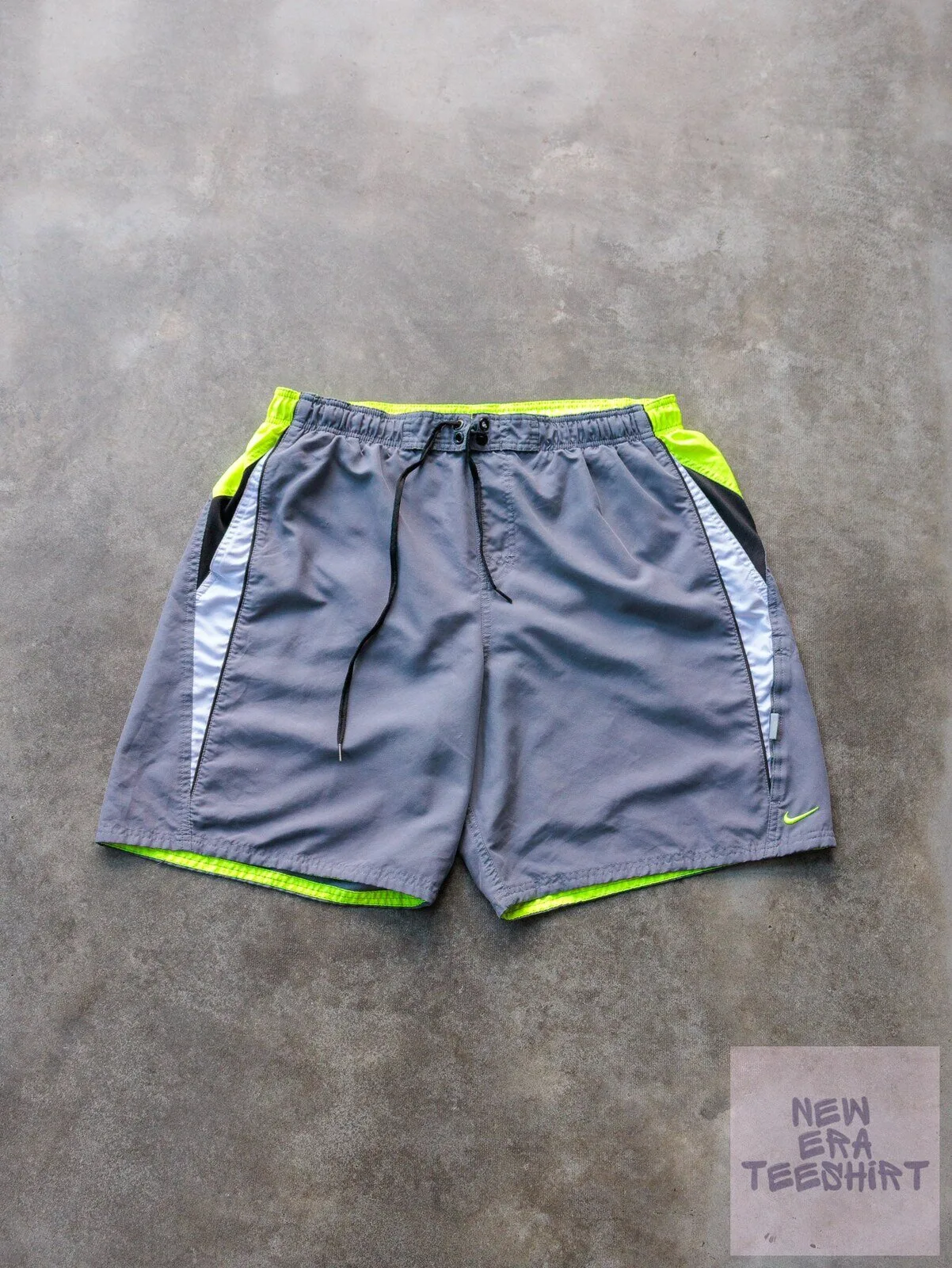 Vintage Nike Gray and Neon Yellow Swim Trunks with Black and White Accents 5 Vintage Nike Gray and Neon Yellow Swim Trunks with Black and White Accents