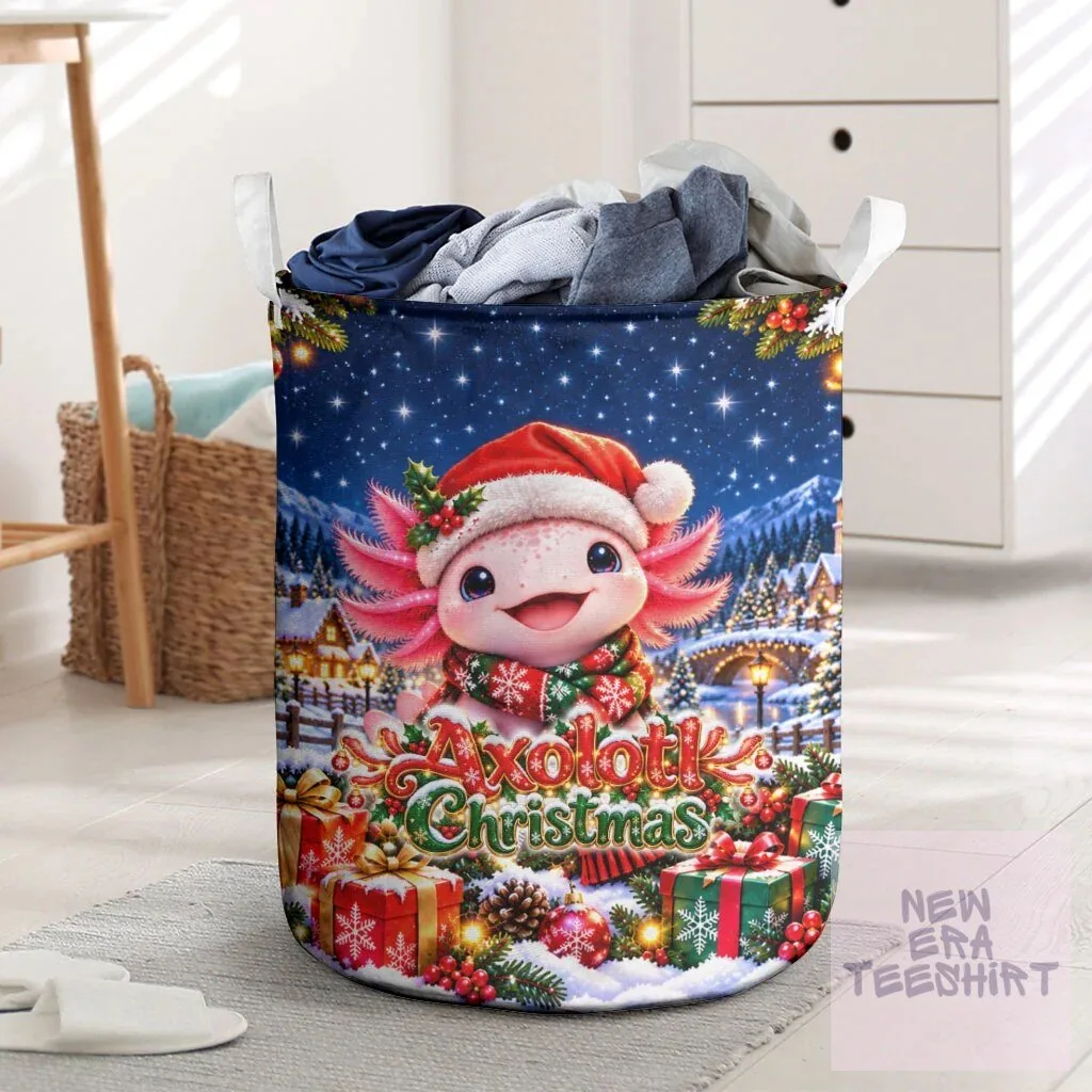 Cute Axolotl Christmas Winter Wonderland Holiday Laundry Basket