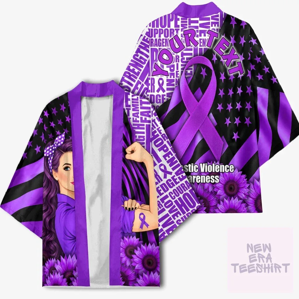 Domestic Violence Awareness Strong Woman Purple Ribbon Sunflower Kimono Cardigan 8 Domestic Violence Awareness Strong Woman Purple Ribbon Sunflower Kimono Cardigan