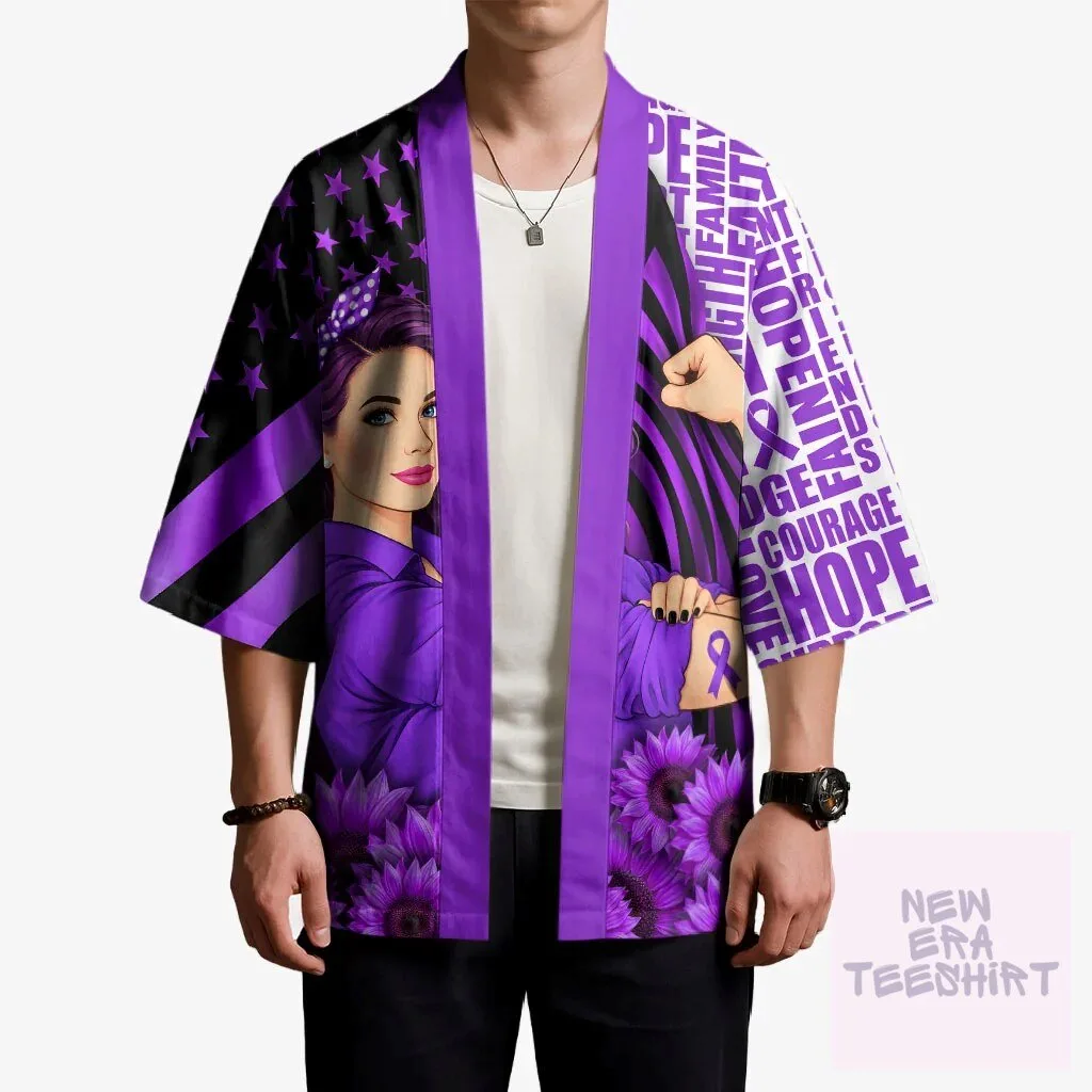 Domestic Violence Awareness Strong Woman Purple Ribbon Sunflower Kimono Cardigan 9 Domestic Violence Awareness Strong Woman Purple Ribbon Sunflower Kimono Cardigan