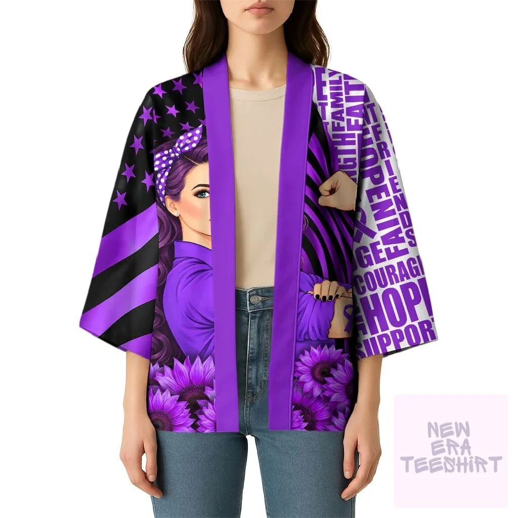 Domestic Violence Awareness Strong Woman Purple Ribbon Sunflower Kimono Cardigan 10 Domestic Violence Awareness Strong Woman Purple Ribbon Sunflower Kimono Cardigan