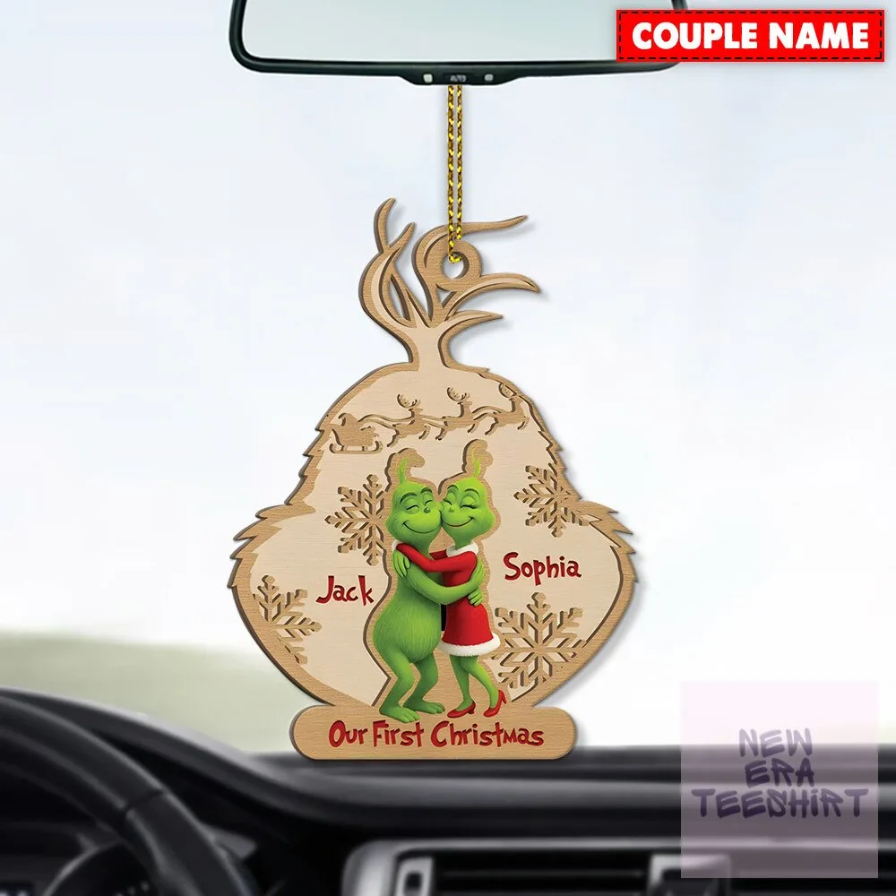 Personalized Grinch Couple First Christmas Wood Ornament 7 Personalized Grinch Couple First Christmas Wood Ornament