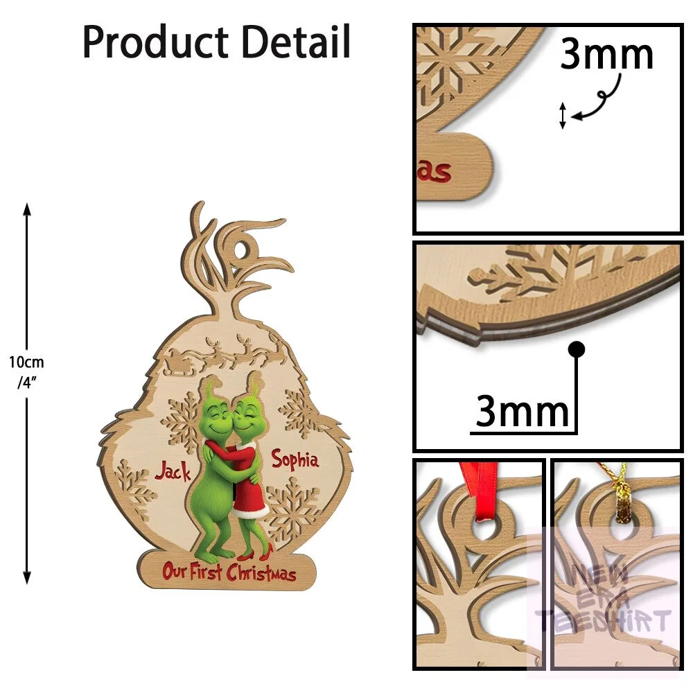 Personalized Grinch Couple First Christmas Wood Ornament 8 Personalized Grinch Couple First Christmas Wood Ornament