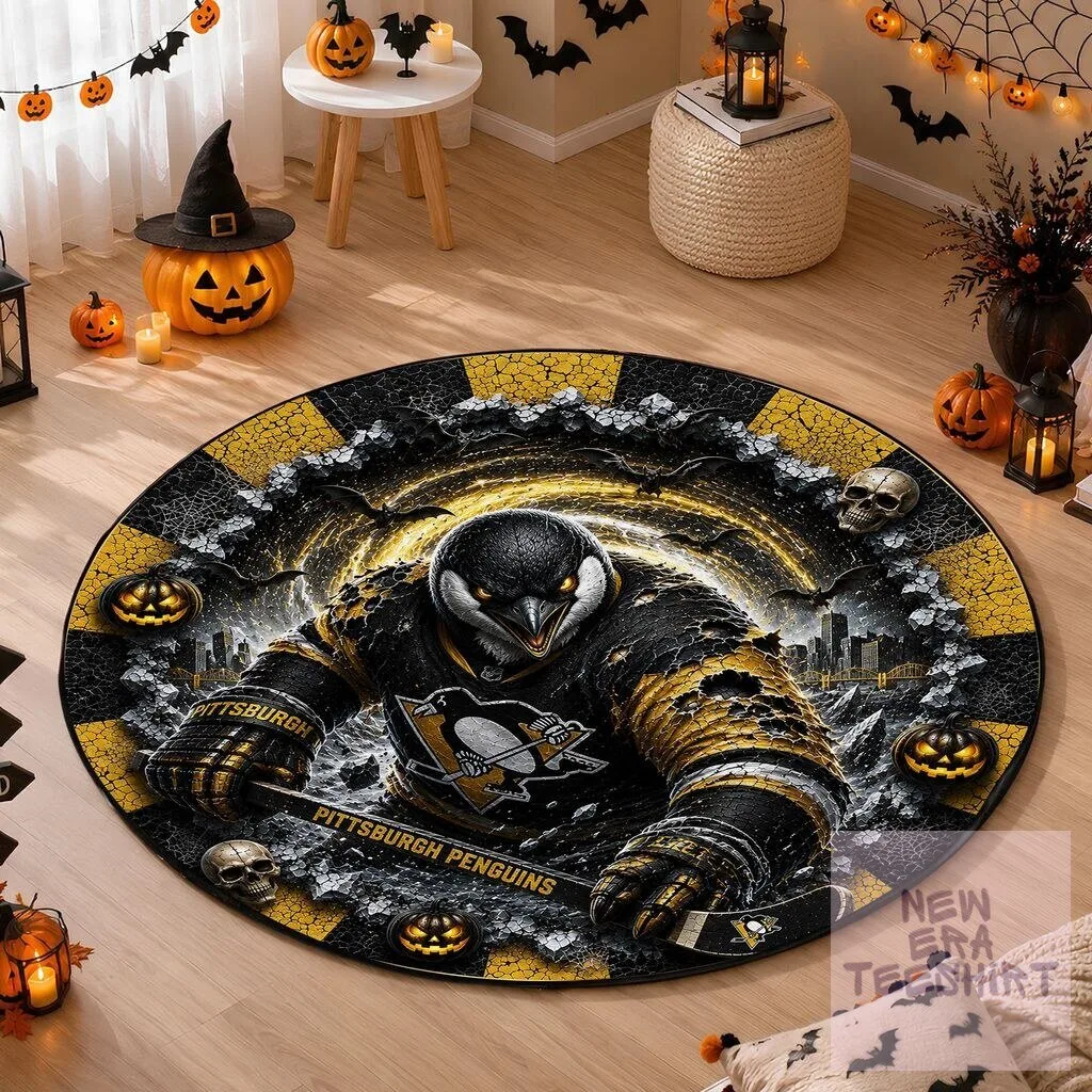 Pittsburgh Penguins Halloween Scary Monster Round Rug