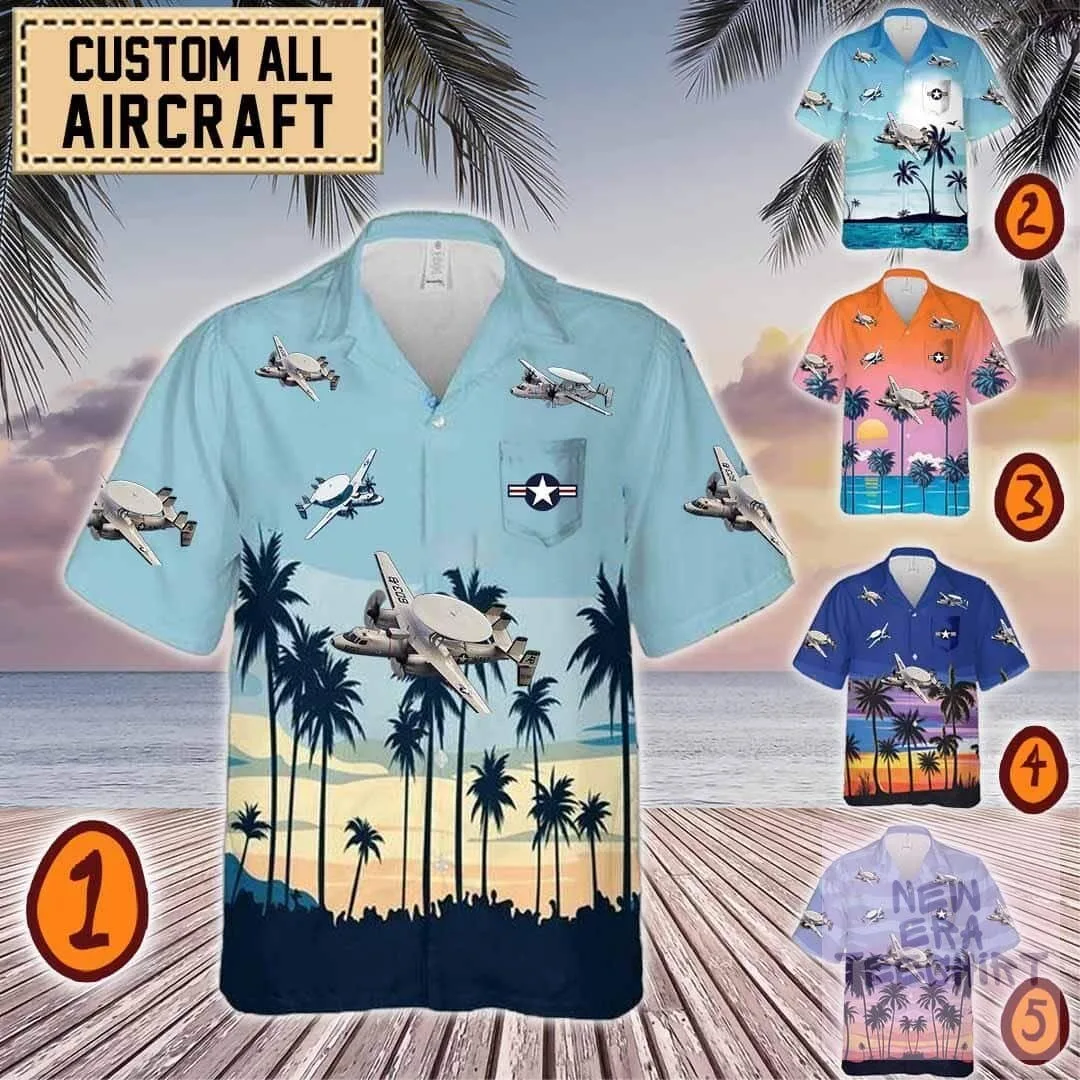 E-2 Hawkeye Aircraft Beach Sunset Hawaiian Shirt