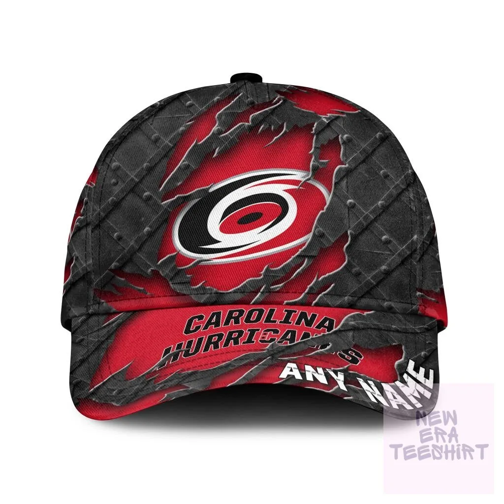 Carolina Hurricanes Personalized Black Metal Design Baseball Cap Hat