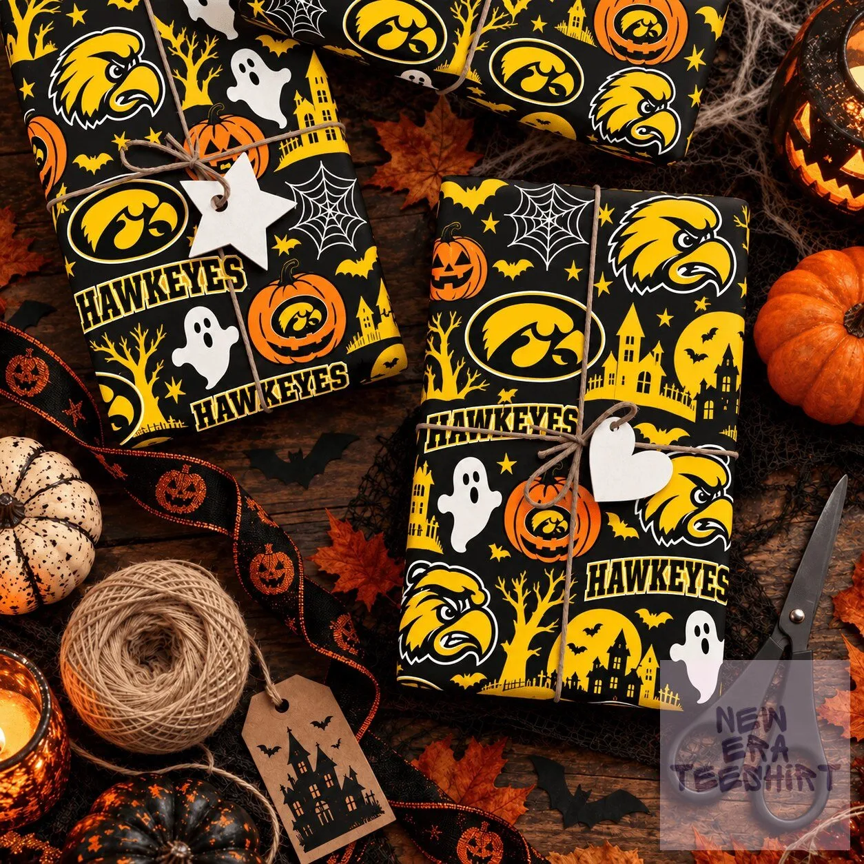 Iowa Hawkeyes Halloween Ghost Pumpkin Pattern Wrapping Paper