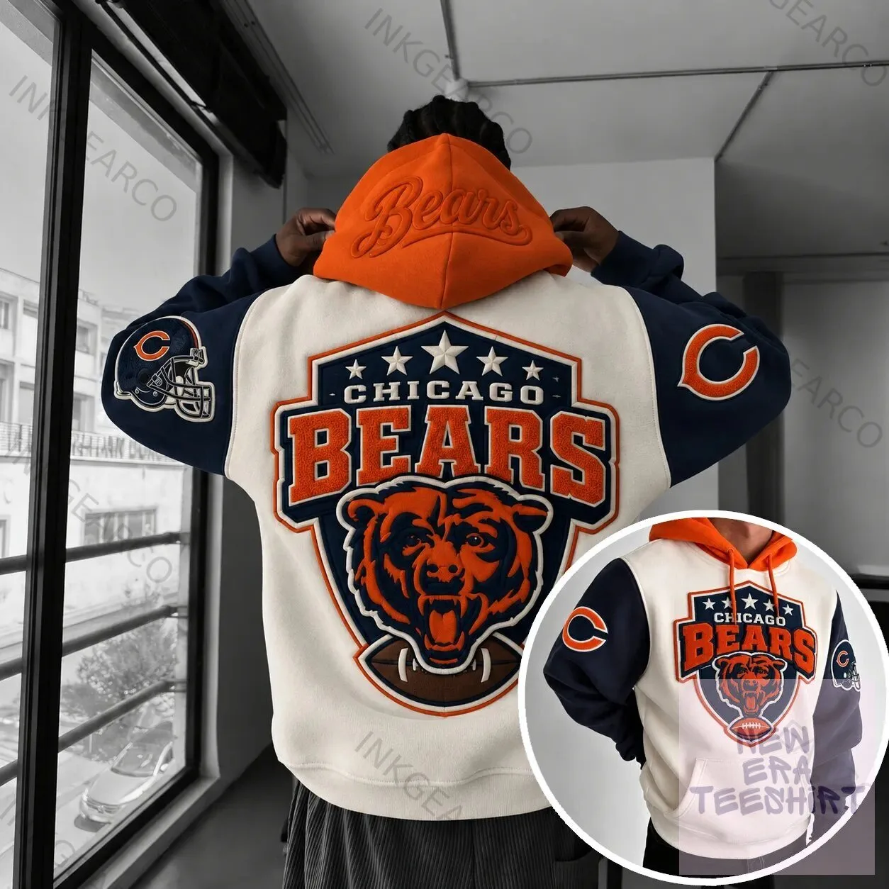 Chicago Bears NFL Football Team Logo Embroidered Varsity Hoodie