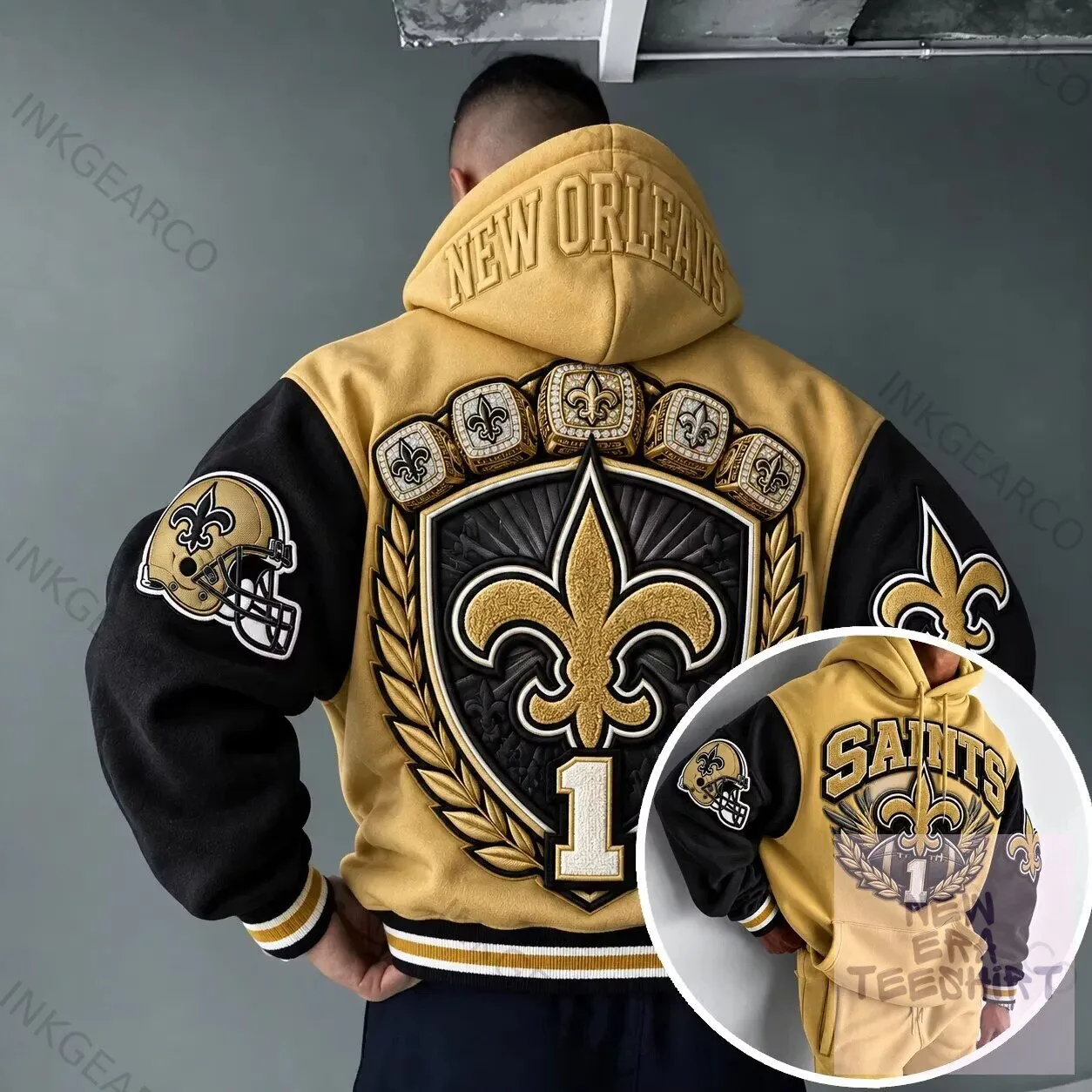 New Orleans Saints Football Team Gold and Black Hoodie