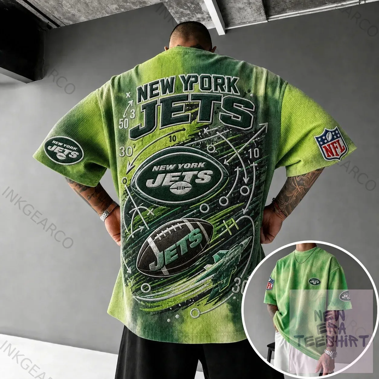 Oversized Green Corduroy T-Shirt for New York Jets NFL Fans