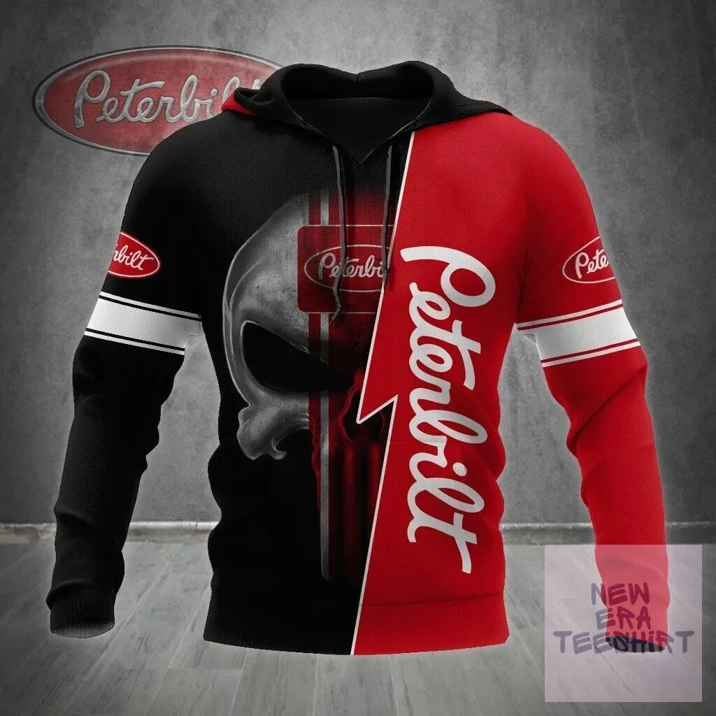 Peterbilt Trucking Company Skull Design Black Red Pullover Hoodie 1 Peterbilt Trucking Company Skull Design Black Red Pullover Hoodie