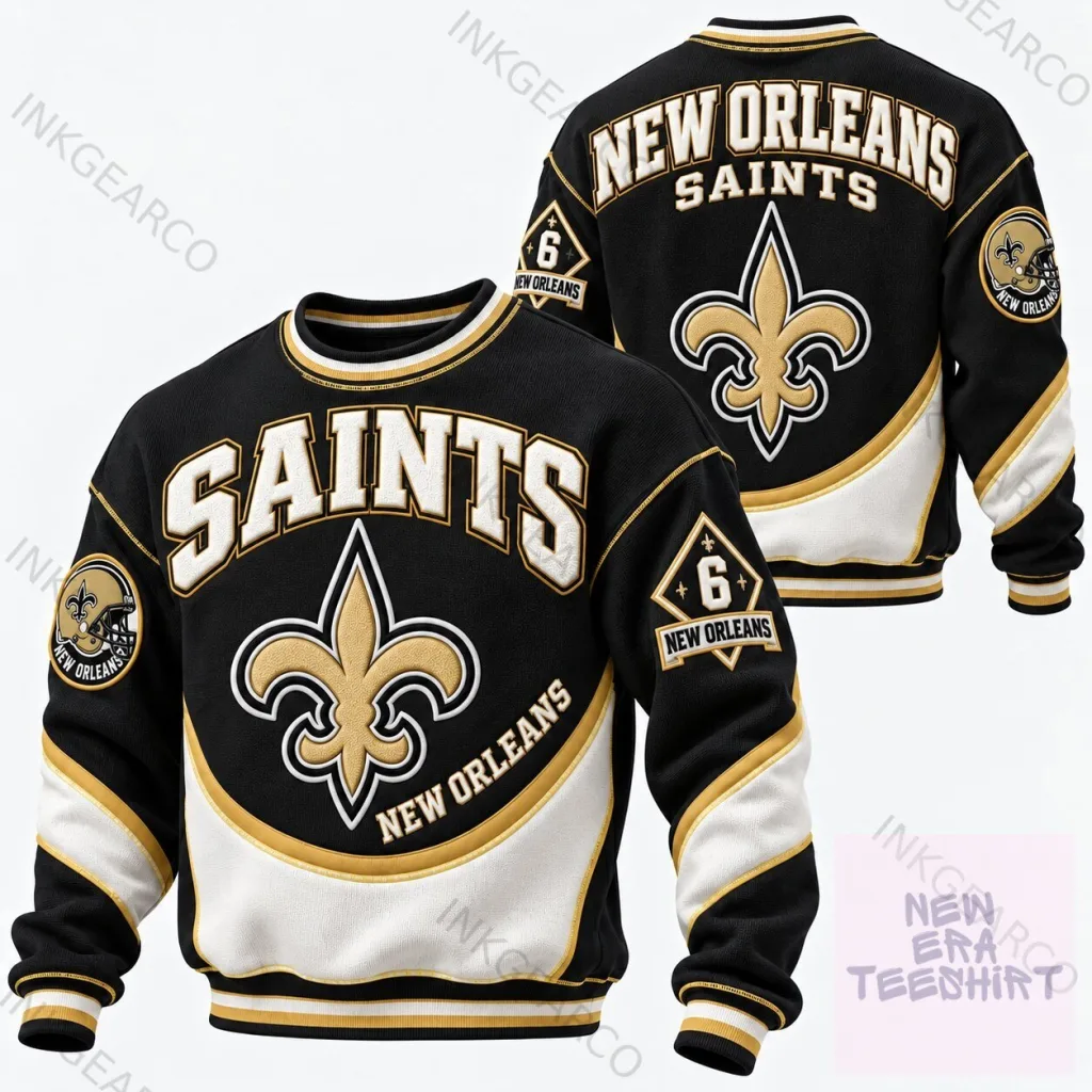 New Orleans Saints Football Team Black Gold White Fan Sweatshirt New Orleans Saints Football Team Black Gold White Fan Sweatshirt