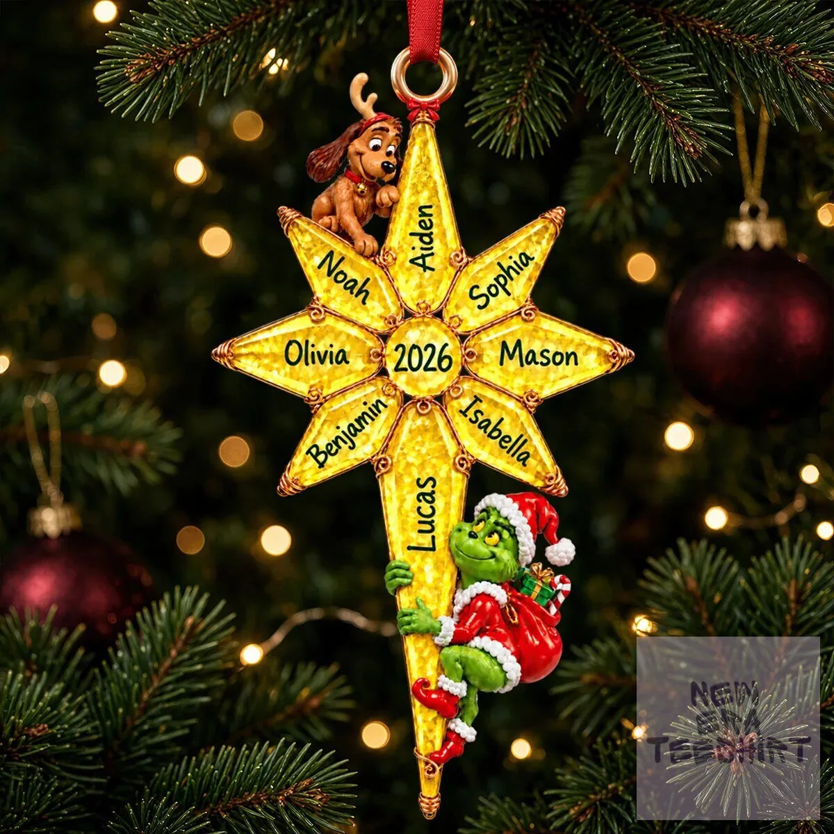 Grinch and Max Dog Personalized Family Christmas Tree Ornament