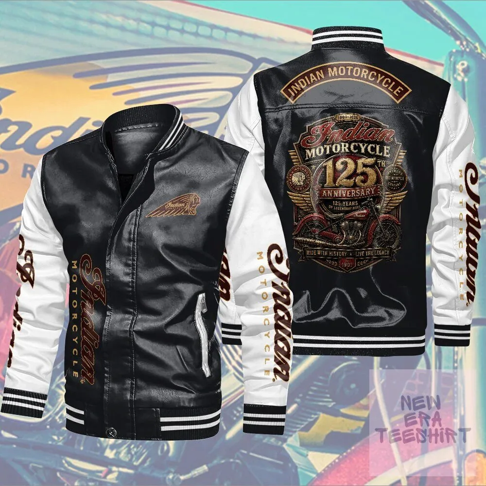 Indian Motorcycle 125th Anniversary Black and White Bomber Jacket