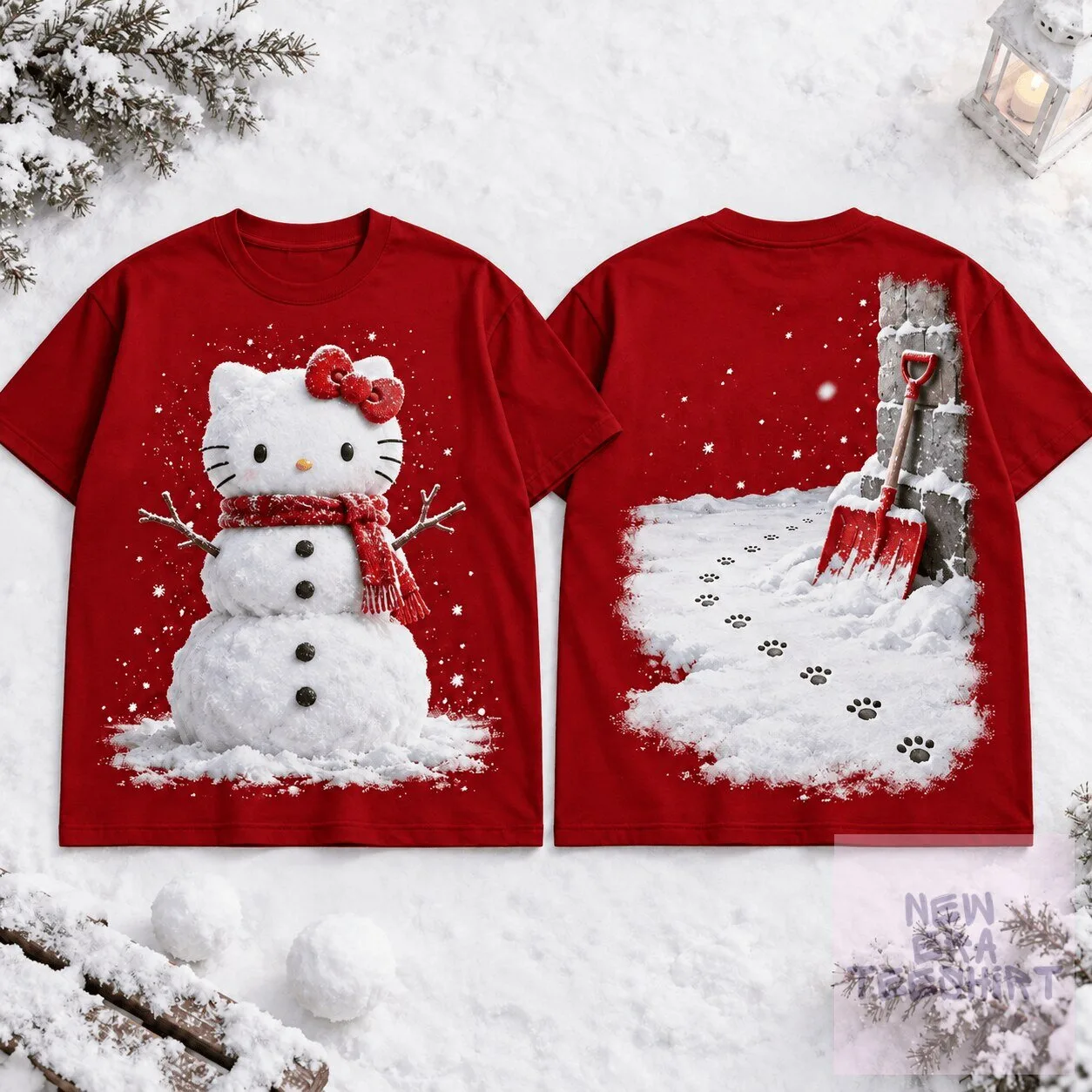 Hello Kitty Winter Wonderland Snowman Christmas Holiday Red T-Shirt