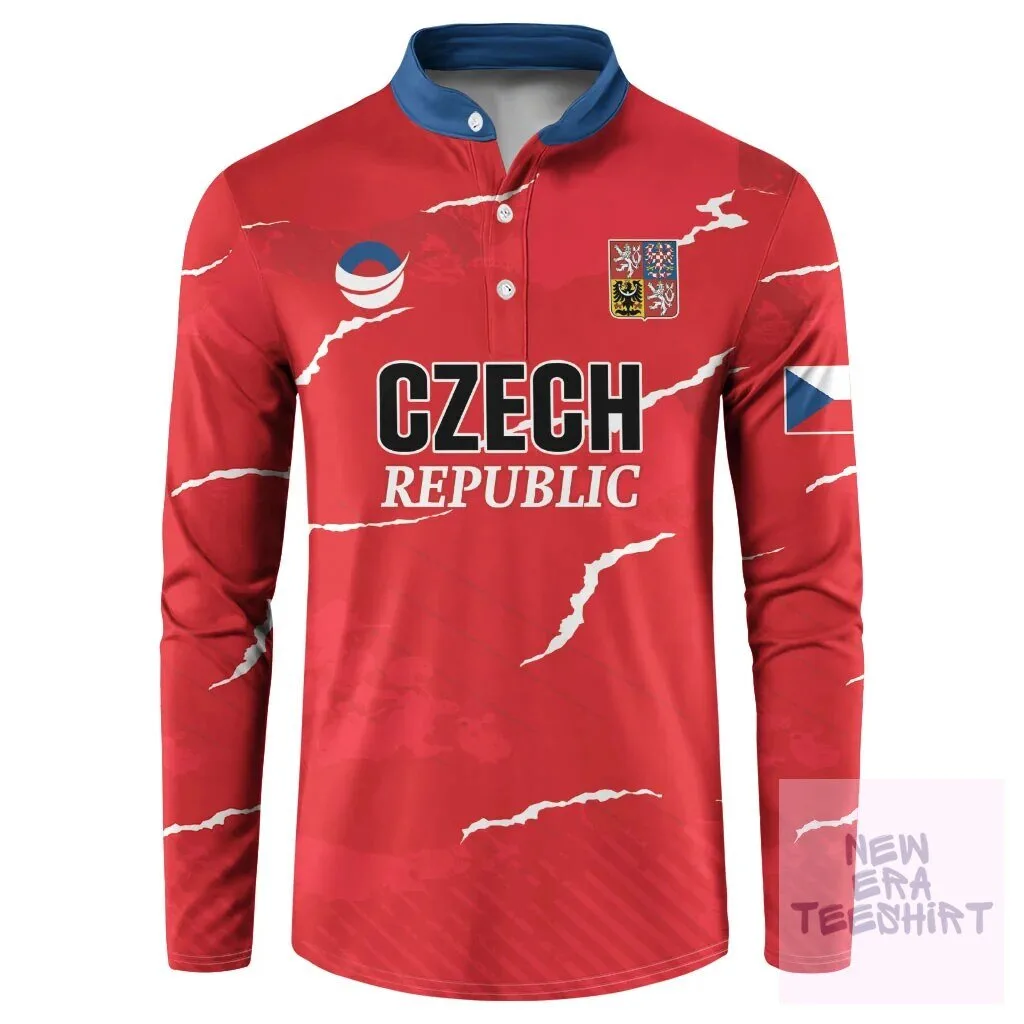 Czech Republic National Handball Team Red Long Sleeve Polo Shirt