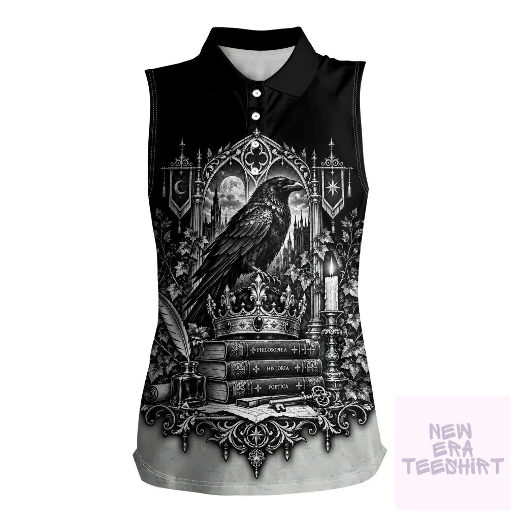 Dark Academia Raven Gothic Literature Vintage Bookish Aesthetic Sleeveless Polo Shirt