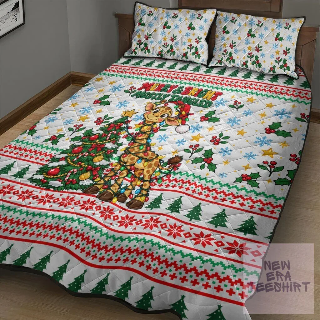 Christmas Giraffe Lights Quilt Bedding Set Merry and Bright Mostly Tangled 7 Christmas Giraffe Lights Quilt Bedding Set Merry and Bright Mostly Tangled