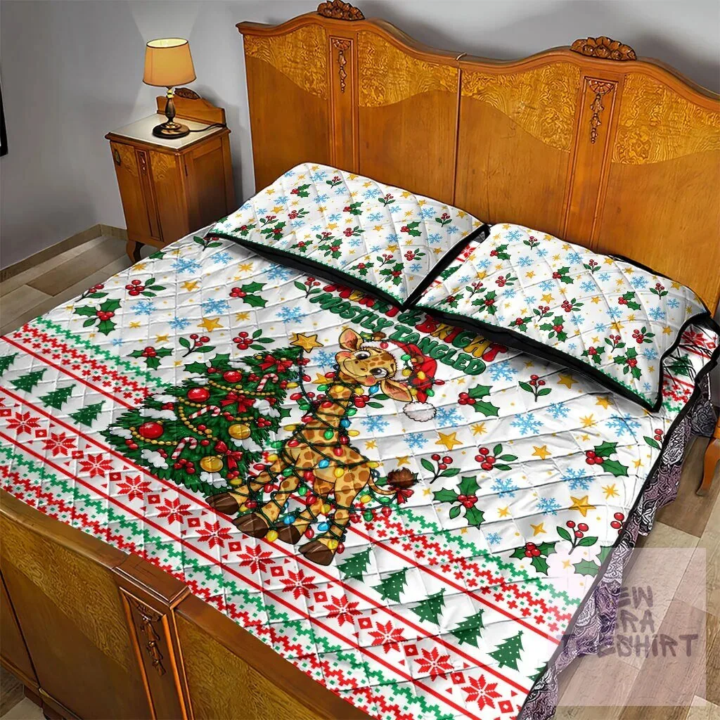 Christmas Giraffe Lights Quilt Bedding Set Merry and Bright Mostly Tangled 8 Christmas Giraffe Lights Quilt Bedding Set Merry and Bright Mostly Tangled